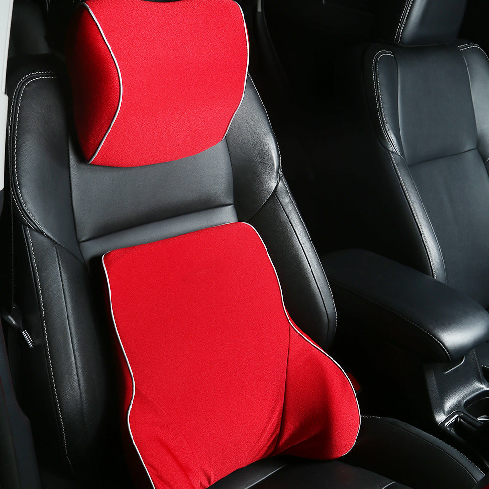 Memory Foam Lumbar & Neck Support Cushion Set - Red
