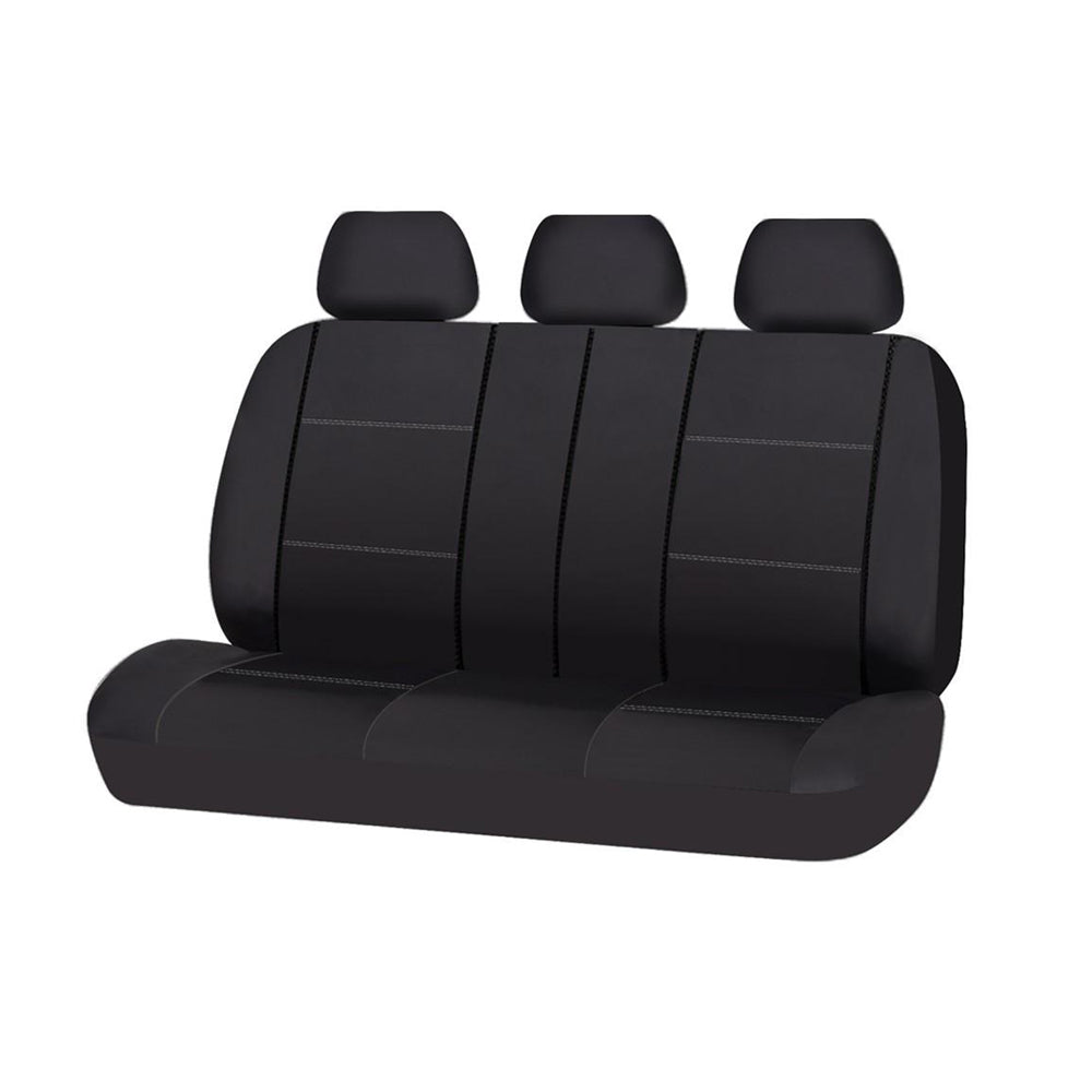 Lavish Faux Leather Rear Bench Seat Covers - Black/White Stitching