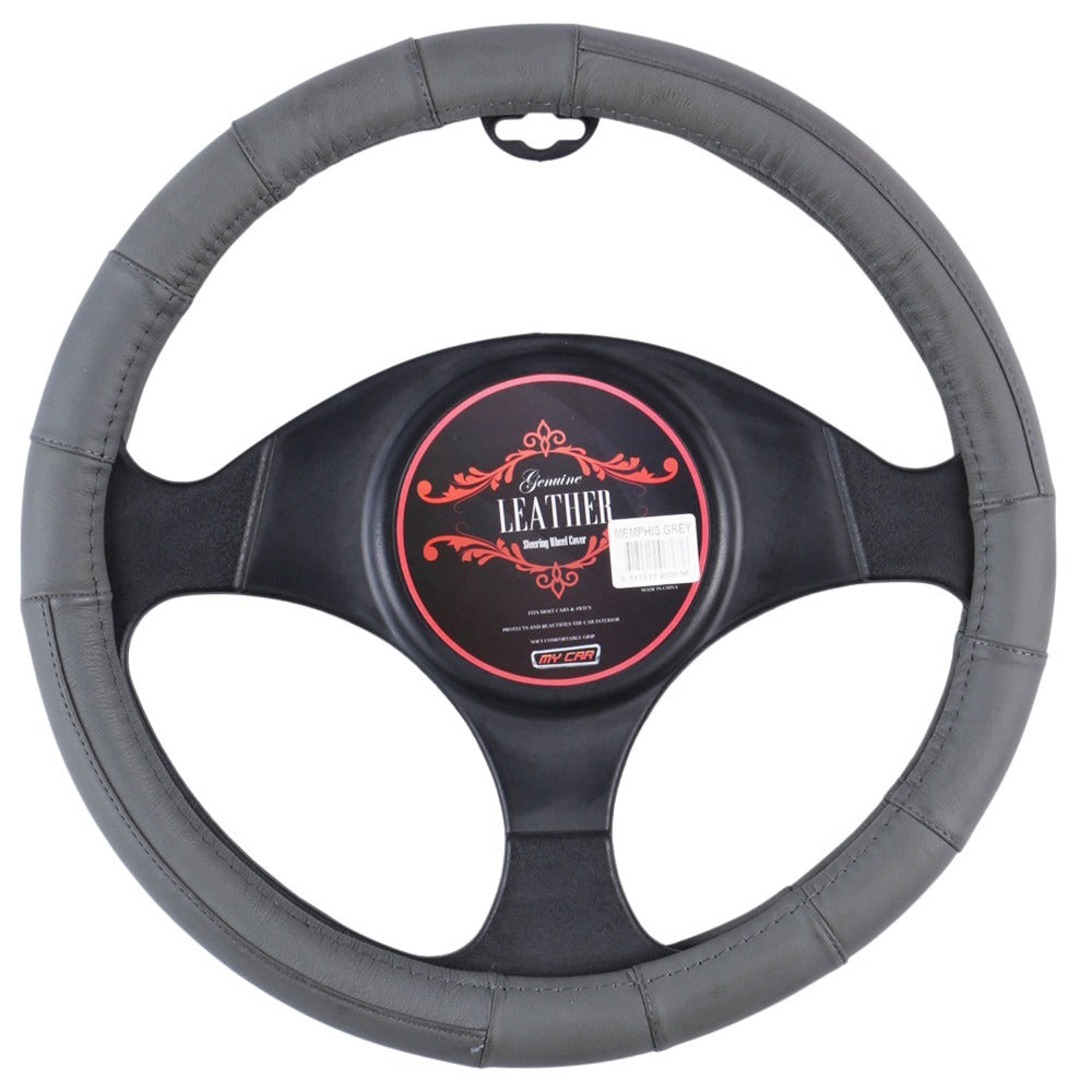 Memphis Leather Steering Wheel Cover - Gray