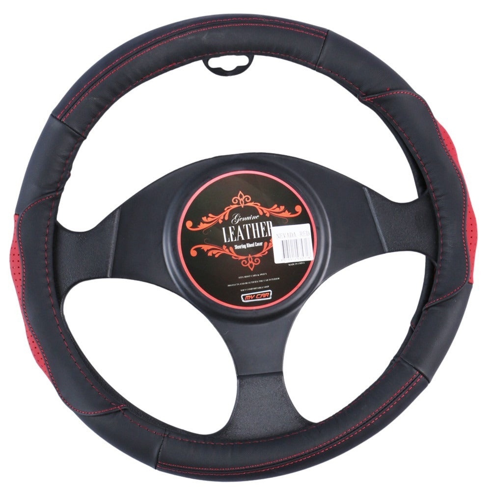 Nevada Leather Steering Wheel Cover - Black/Red