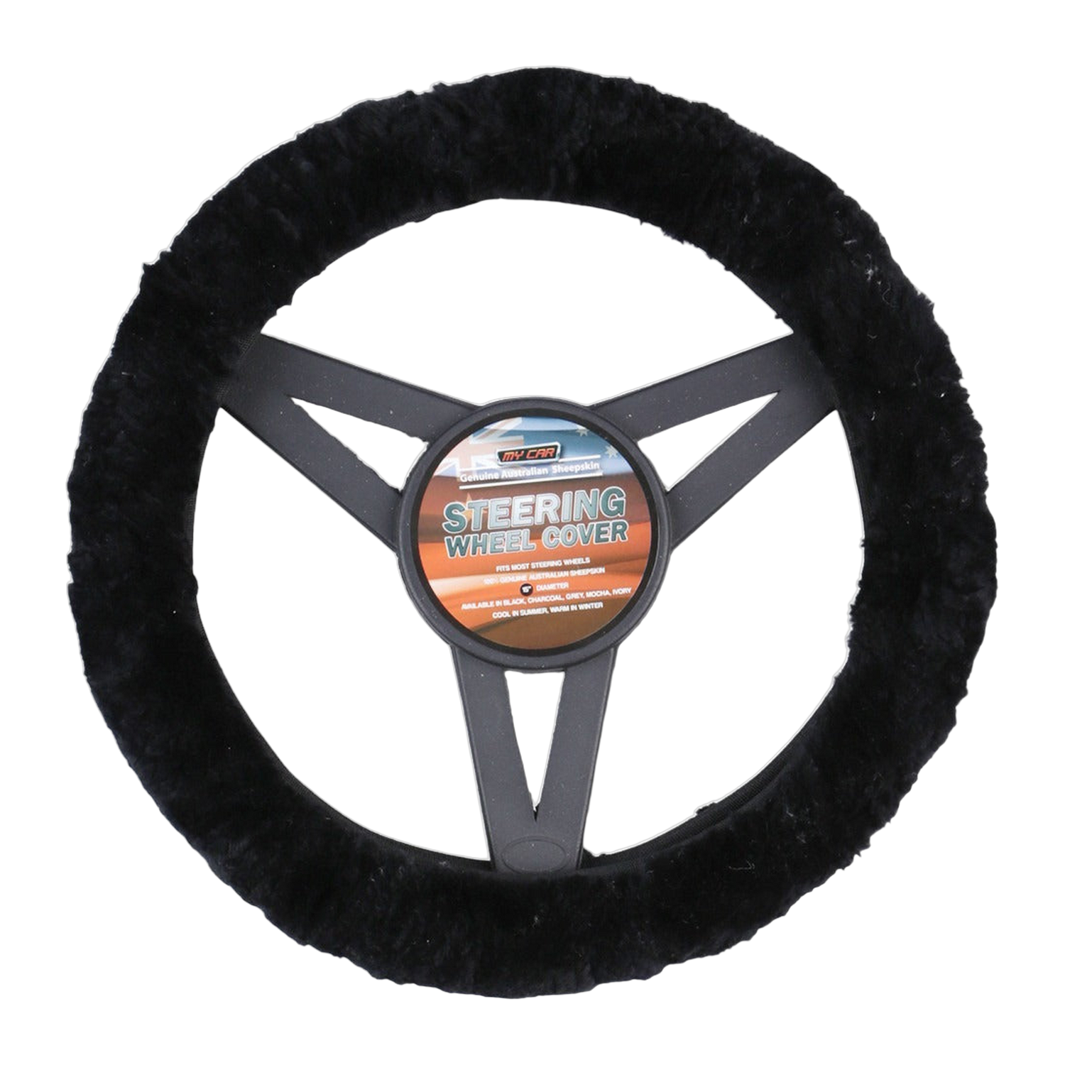 Sheepskin Luxury Steering Wheel Cover - Black