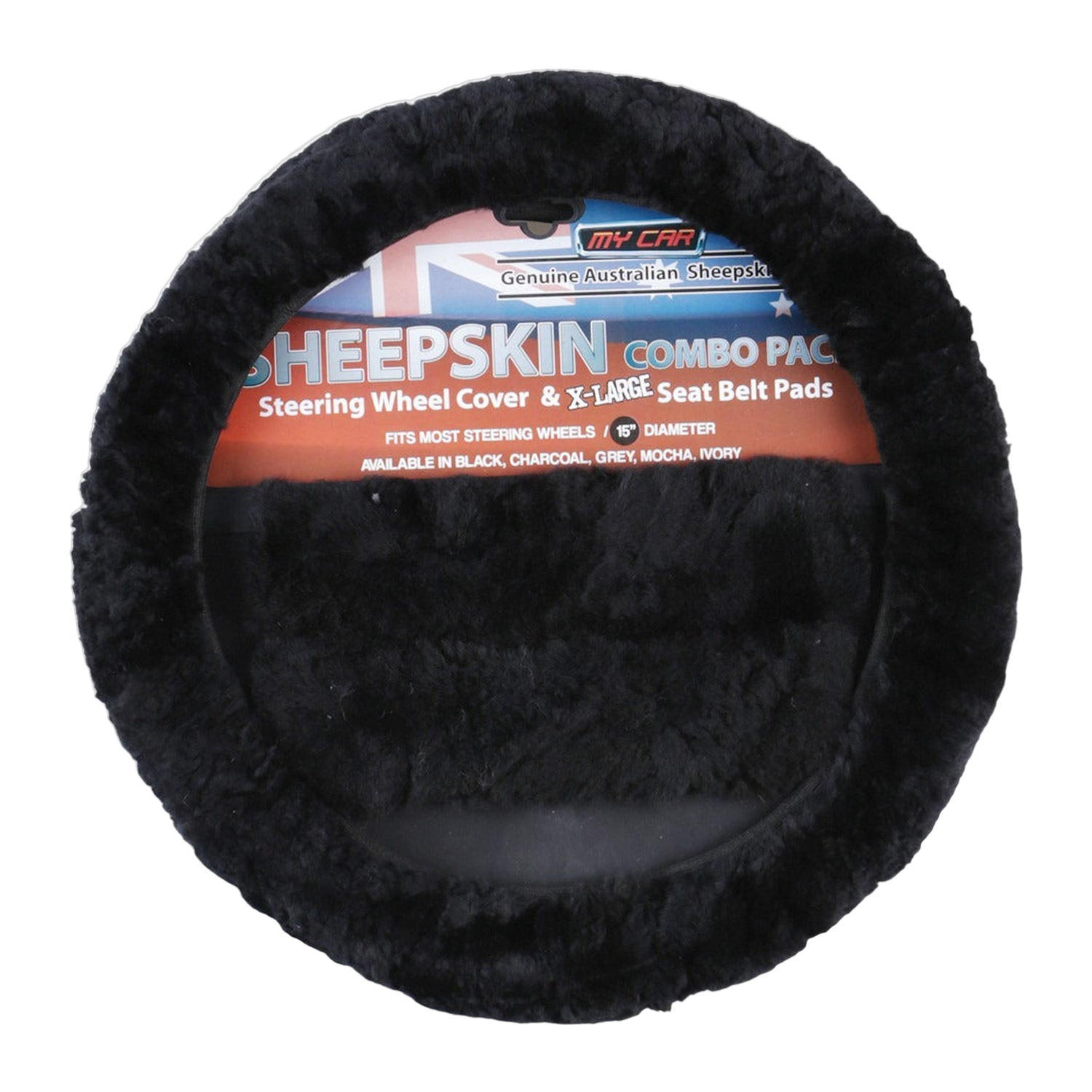 Sheepskin Luxury Steering Wheel Cover - Black (Black)