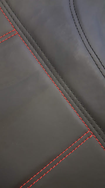 Universal Lavish PU Leather - Front Seat Covers Size 60/25 | Black/Red Stitching