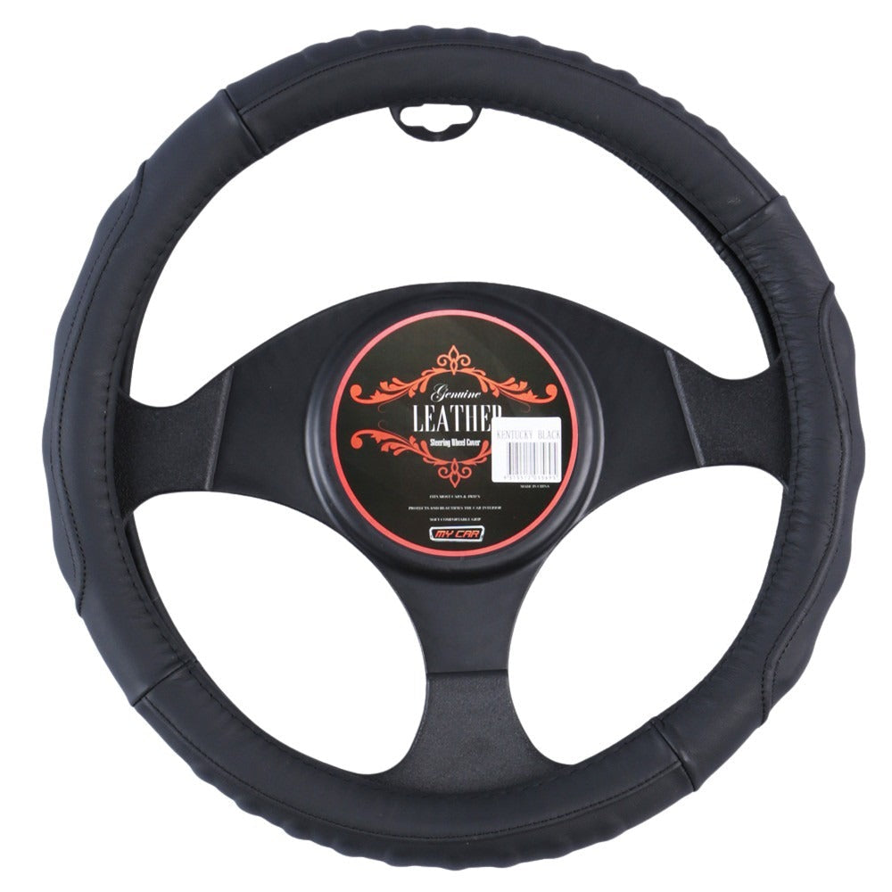 Kentucky Leather Steering Wheel Cover - Black