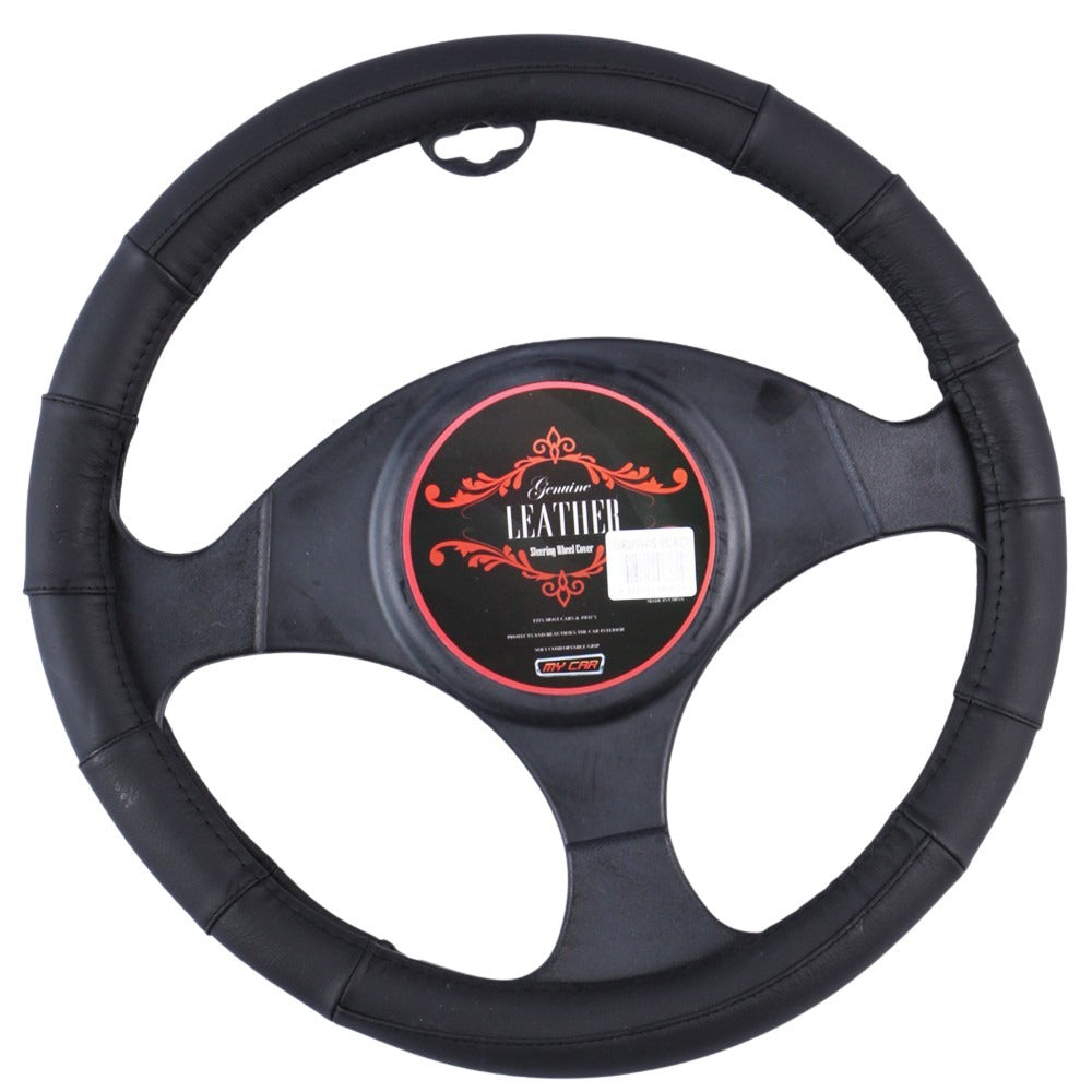 Memphis Leather Steering Wheel Cover - Black