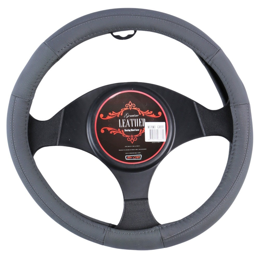 Miami Leather Steering Wheel Cover - Gray