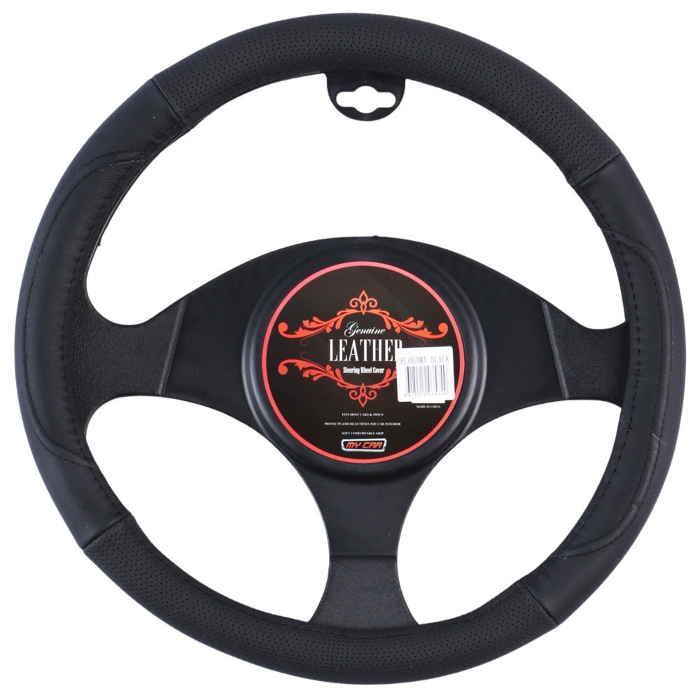 Oklahoma Leather Steering Wheel Cover - Black