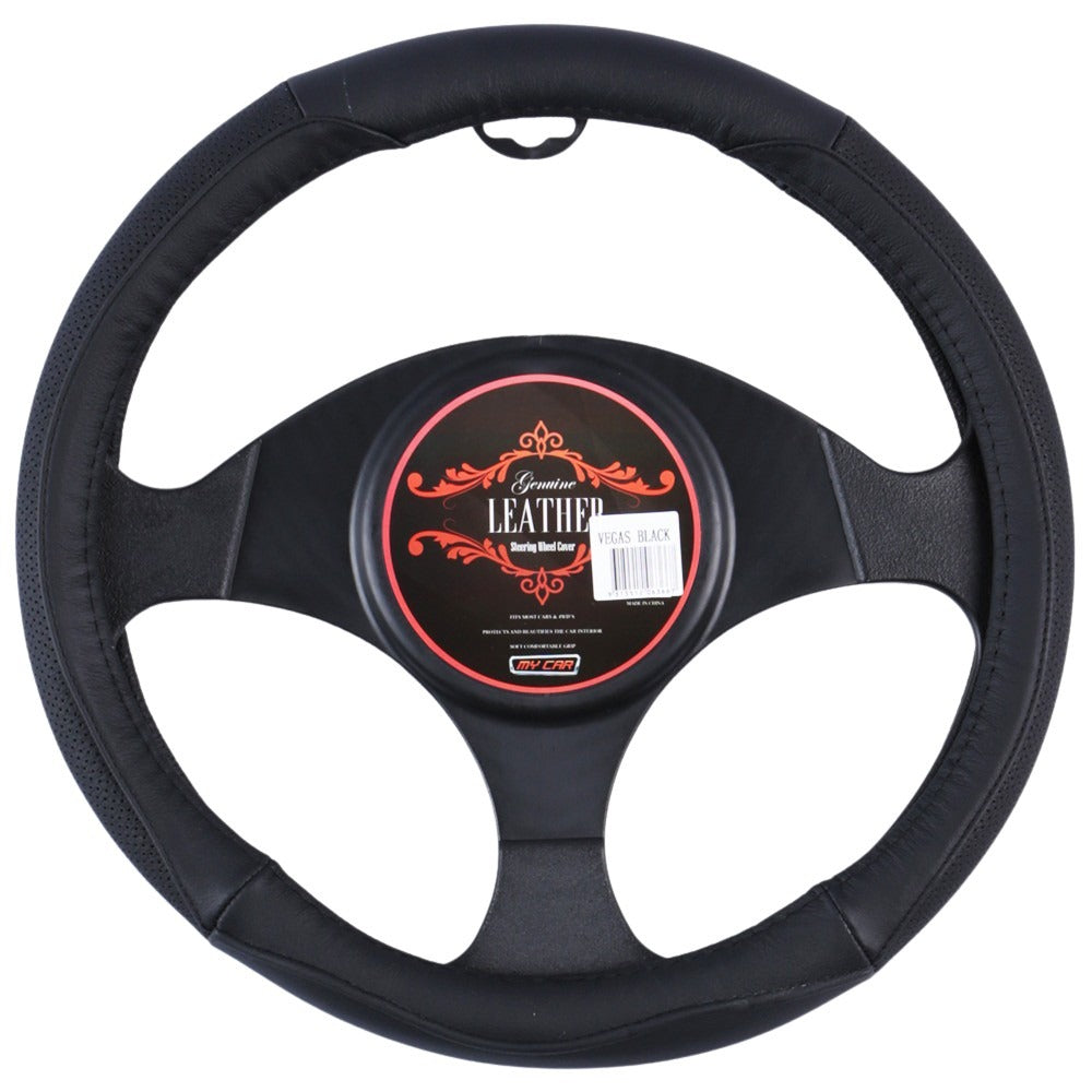 Vegas Leather Steering Wheel Cover - Black