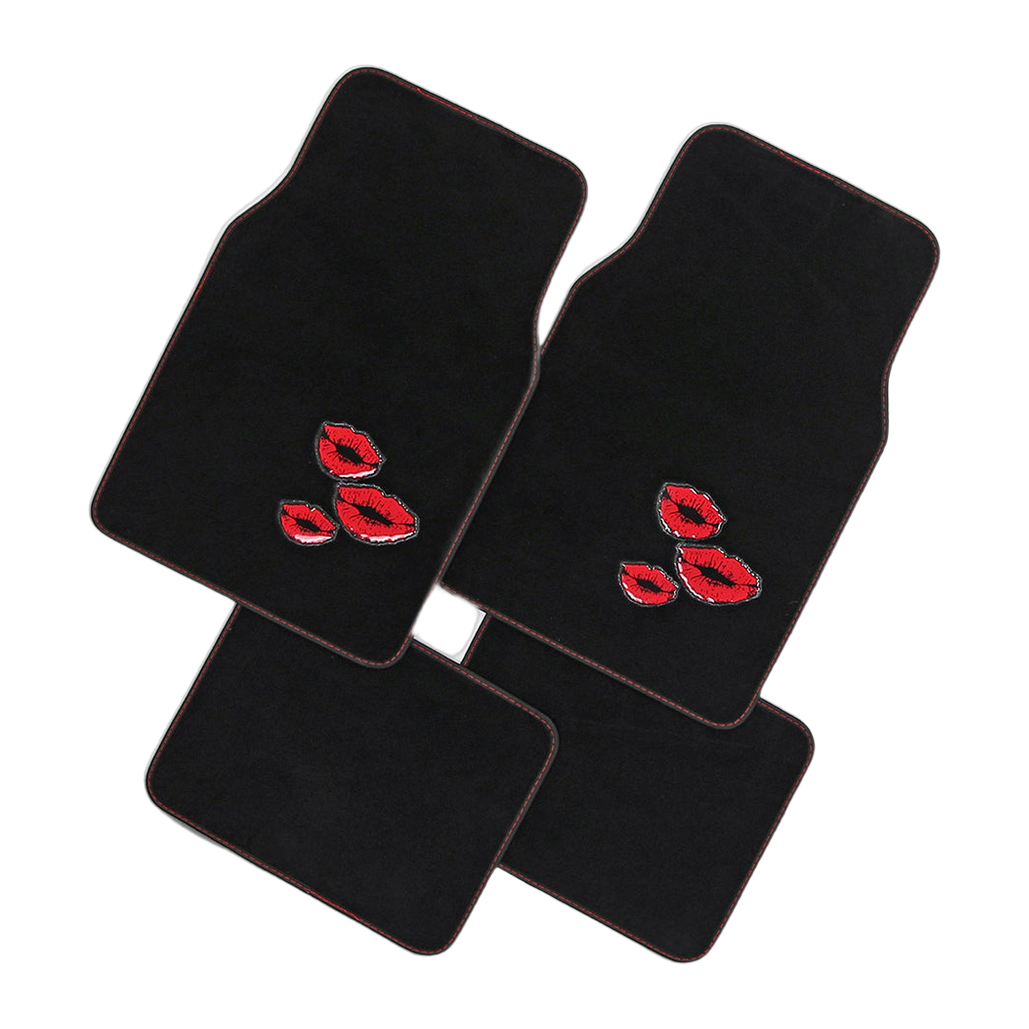 4 Piece Carpet Floor Mats In Kiss Design - Red Lips 4-Piece Car Floor Mats - Red