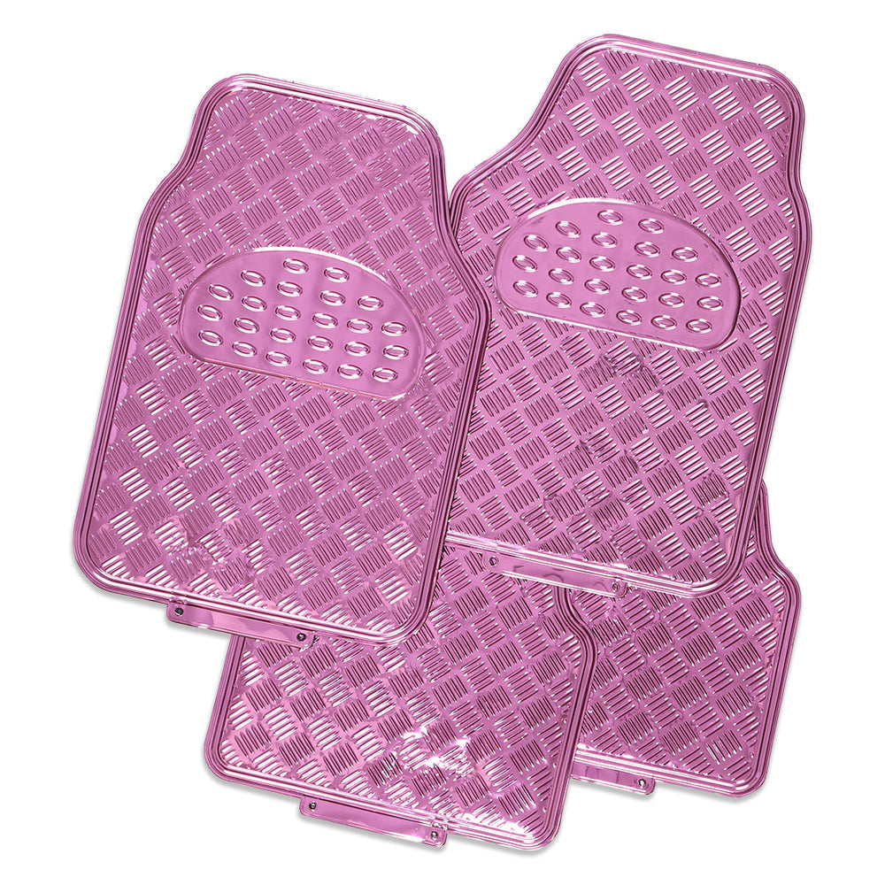 Venom 4-Piece Car Floor Mats - Pink [Rubber, Aluminum Look]
