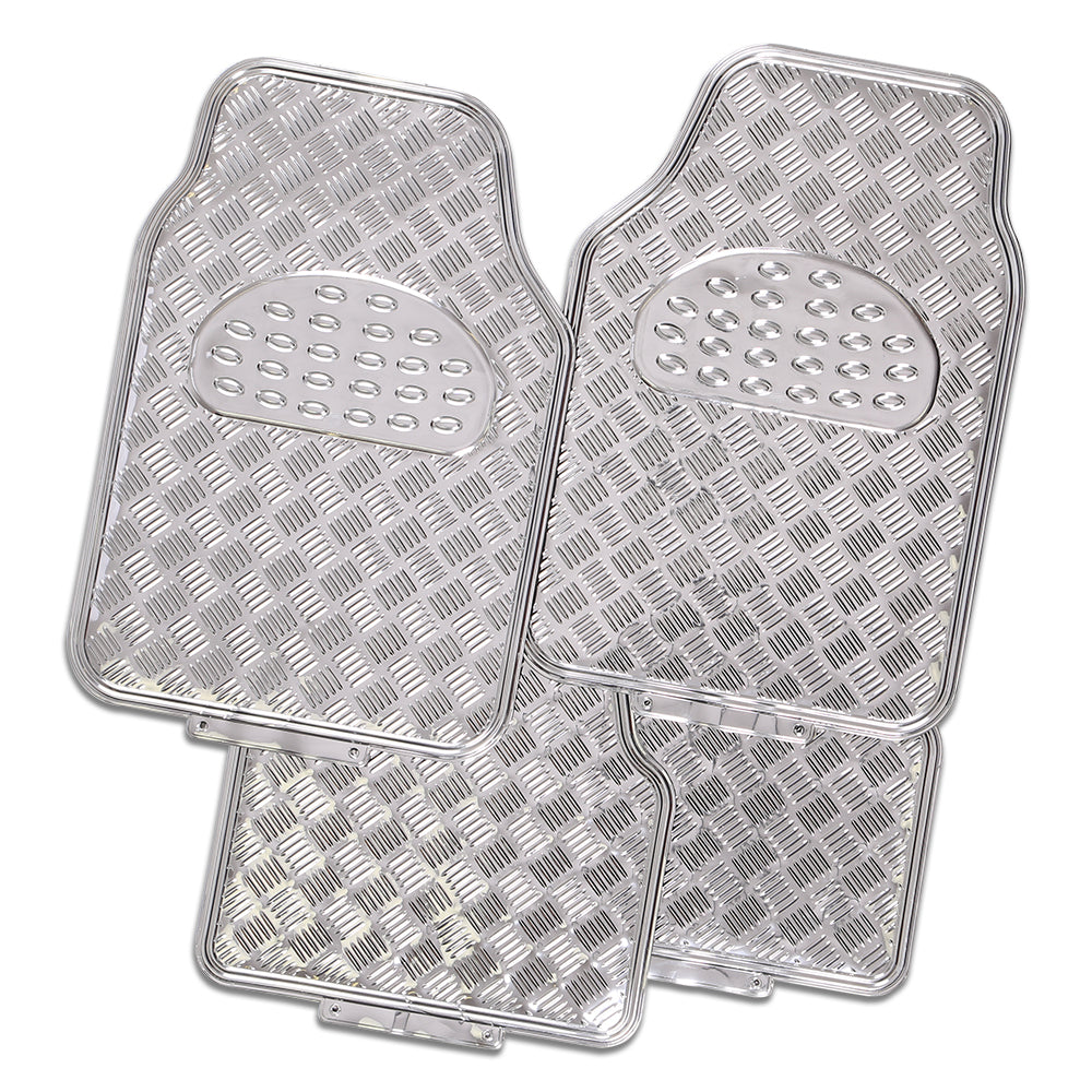 Venom 4-Piece Car Floor Mats - Silver [Rubber, Aluminum Look]