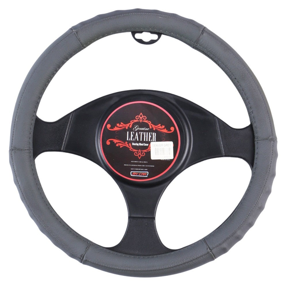 Denver Leather Steering Wheel Cover - Gray