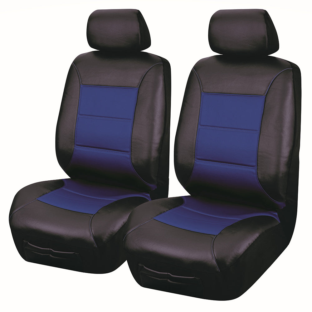 El Toro Faux Leather Front Seat Covers (Low-Back) - Black/Blue