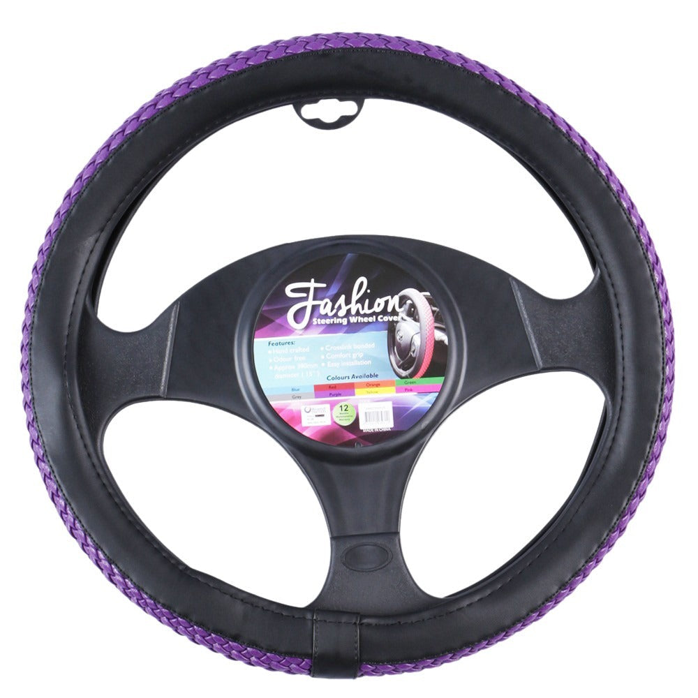 Fashion Faux Leather Steering Wheel Cover - Purple