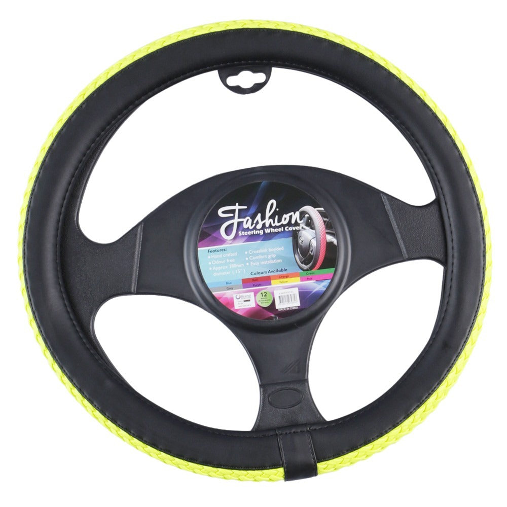 Fashion Faux Leather Steering Wheel Cover - Yellow