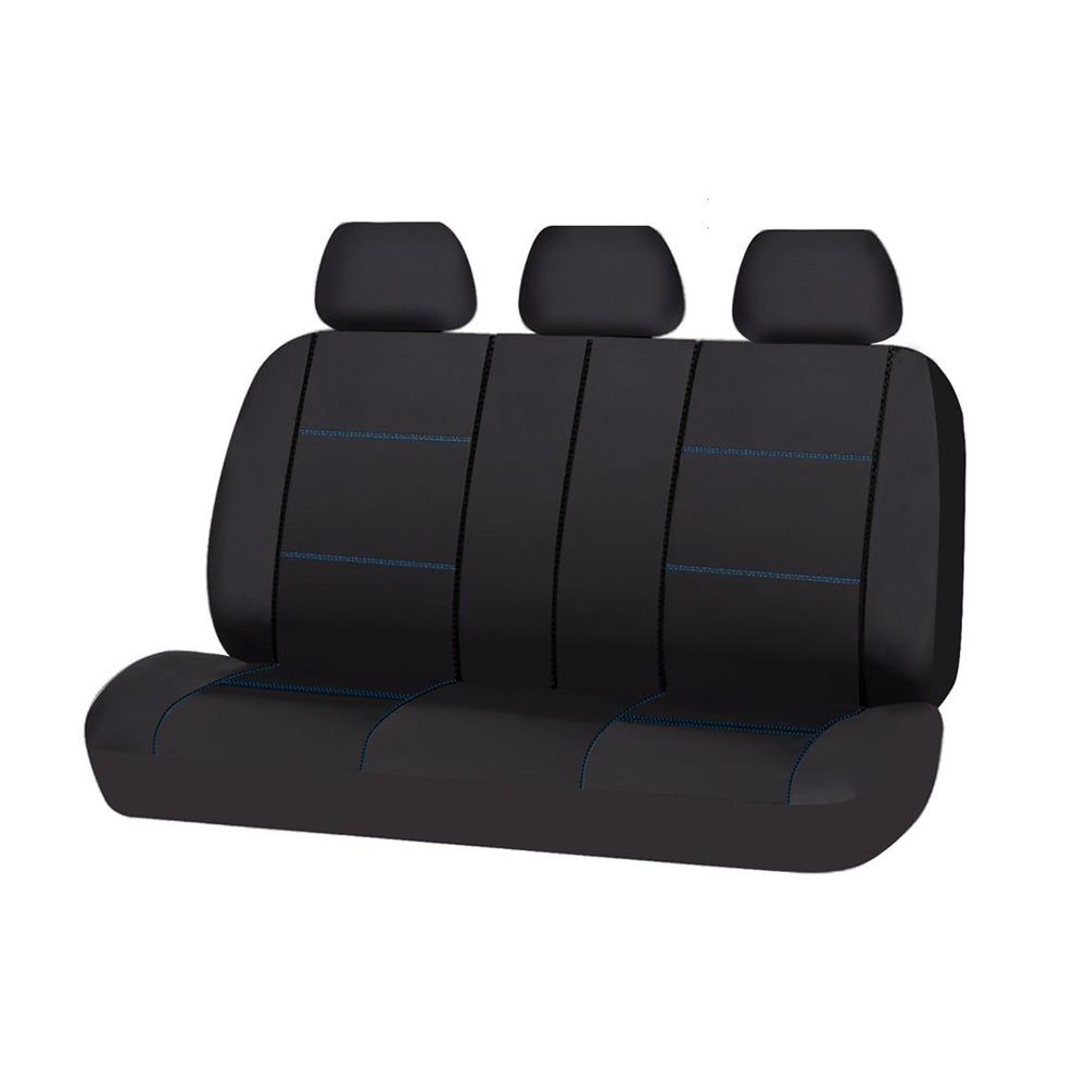 Lavish Faux Leather Rear Bench Seat Covers - Black/Blue Stitching
