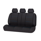 Lavish Faux Leather Rear Bench Seat Covers - Black/Blue Stitching