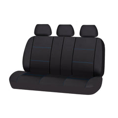 Lavish Faux Leather Rear Bench Seat Covers - Black/Blue Stitching