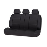 Lavish Faux Leather Rear Bench Seat Covers - Black/White Stitching
