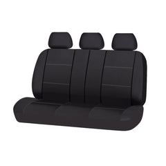 Lavish Faux Leather Rear Bench Seat Covers - Black/White Stitching