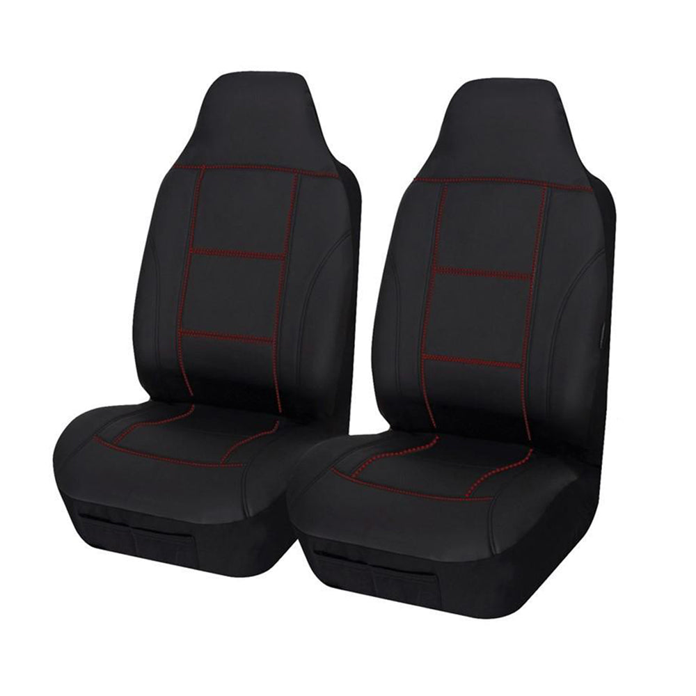 Lavish Faux Leather Front Seat Covers (High-Back) - Black/Red Stitching