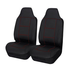 Lavish Faux Leather Front Seat Covers (High-Back) - Black/Red Stitching