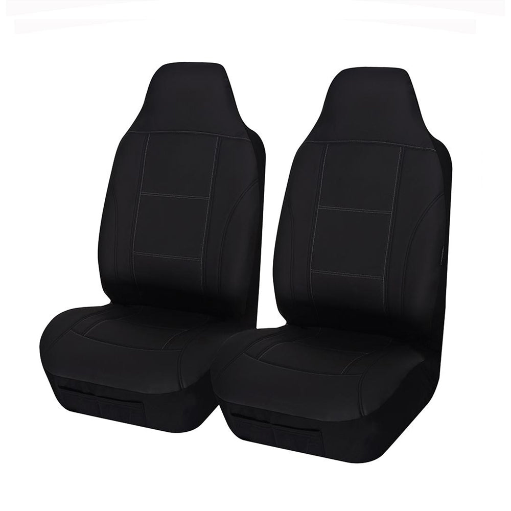 Lavish Faux Leather Front Seat Covers (High-Back) - Black/White Stitching