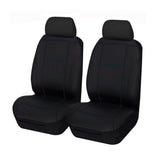 Lavish Faux Leather Front Seat Covers (Low-Back) - Black/Blue Stitching