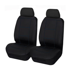 Lavish Faux Leather Front Seat Covers (Low-Back) - Black/Blue Stitching