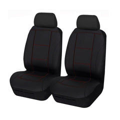 Lavish Faux Leather Front Seat Covers (Low-Back) - Black/Red Stitching