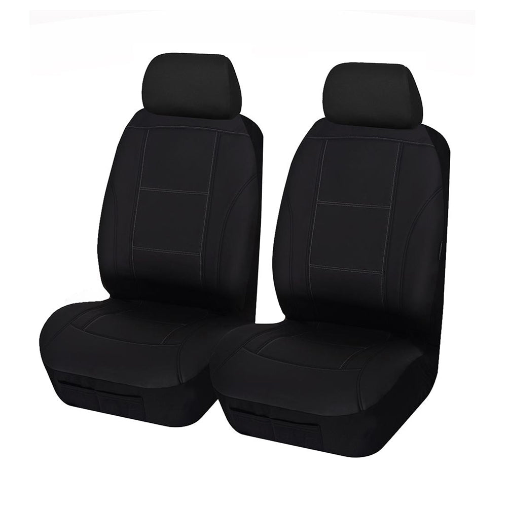 Lavish Faux Leather Front Seat Covers (Low-Back) - Black/White Stitching