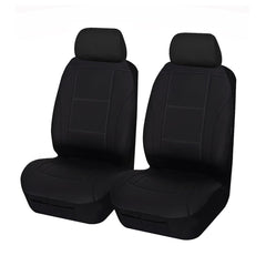 Lavish Faux Leather Front Seat Covers (Low-Back) - Black/White Stitching