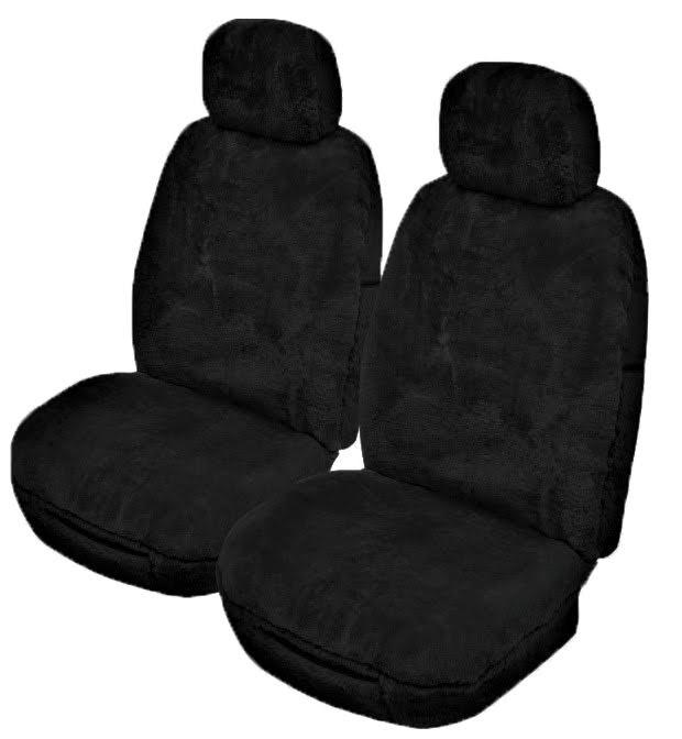 Softfleece Sheepskin Front Seat Covers (20mm Pile) - Black