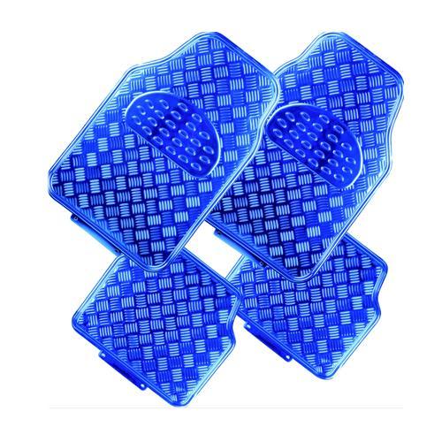 Venom 4-Piece Car Floor Mats - Blue [Rubber, Aluminum Look]