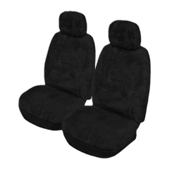 Lambswool Sheepskin Front Seat Covers (27mm Pile) - Black (Style 1)
