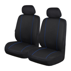Pinnacle Front Seat Covers (Low-Back) - Black/Blue Piping