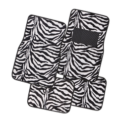 Safari Carpet Mat White Zebra 4-Piece Car Floor Mats - White [Carpet]