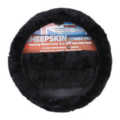 Sheepskin Luxury Steering Wheel Cover - Black (Black)