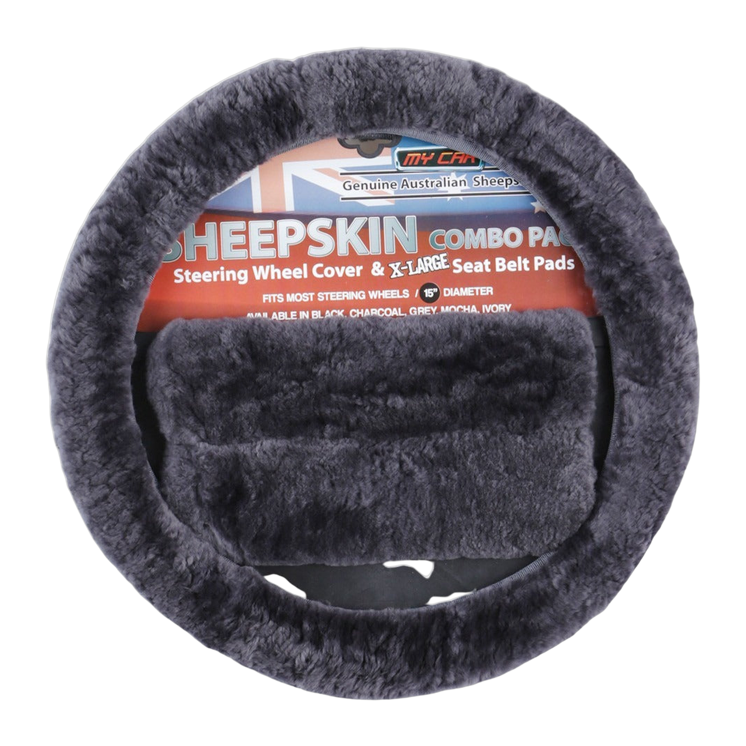Sheepskin Luxury Steering Wheel Cover - Charcoal (Charcoal)