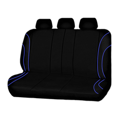 Strident Suede Rear Bench Seat Covers - Blue Piping