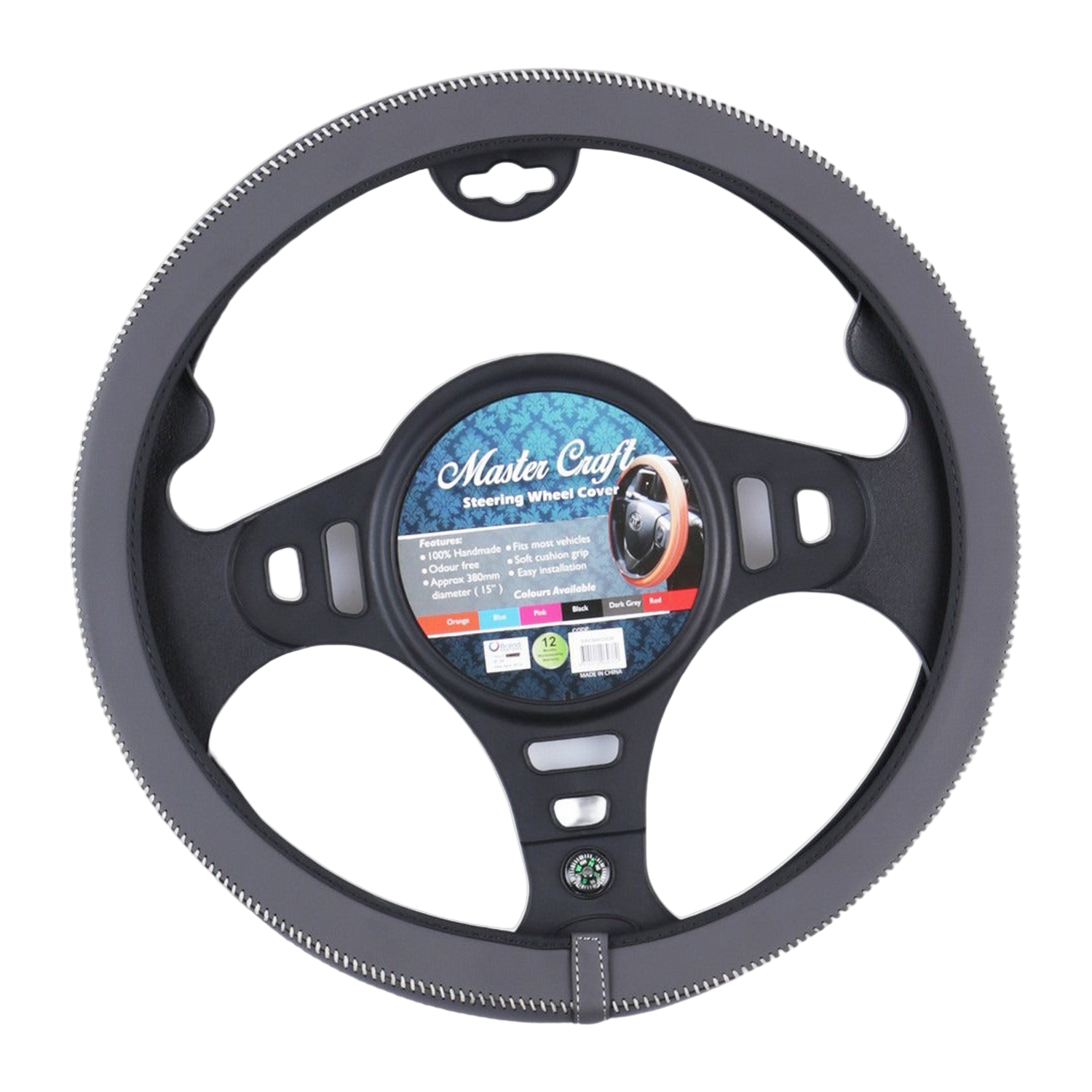 Mastercraft Faux Leather Steering Wheel Cover - Dark Gray
