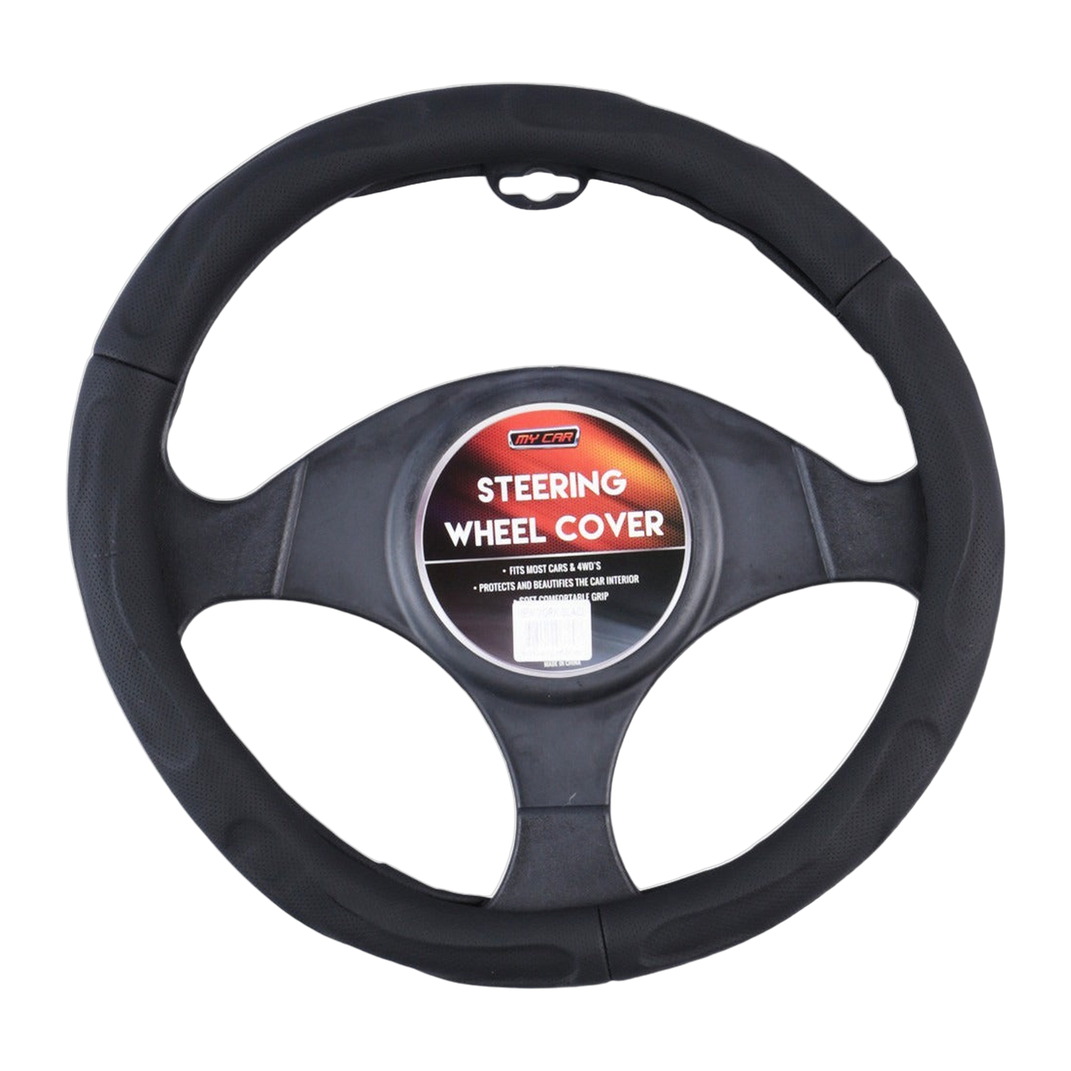 New York Faux Leather Steering Wheel Cover - Black
