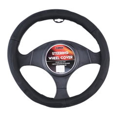 New York Faux Leather Steering Wheel Cover - Black