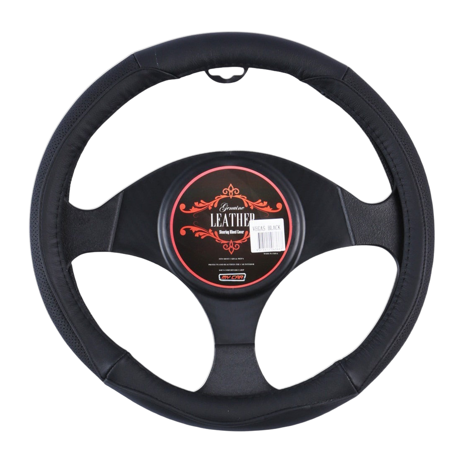 Vegas Leather Steering Wheel Cover - Black