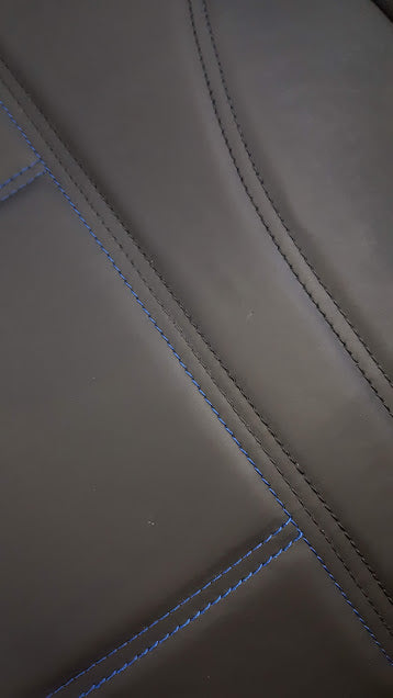 Universal Lavish PU Leather - Front Seat Covers Size 30/35 | Black/Blue Stitching