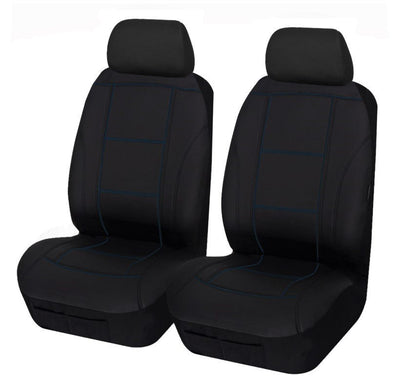 Universal Lavish PU Leather - Front Seat Covers Size 30/35 | Black/Blue Stitching